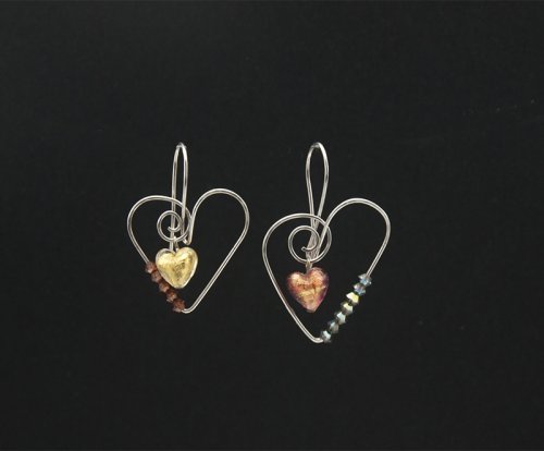 ​Murano Glass Wire Heart Earrings