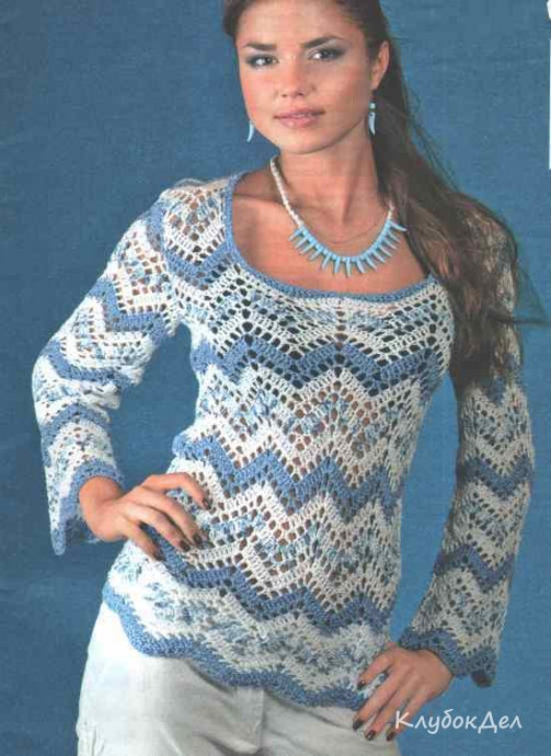 Complete Guide for Crocheting a Stylish Garment with Light-Blue Yarn and Unique Patterns