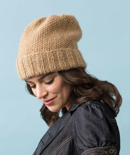 ​Camel Seed Stitch Slouchy Knit Hat