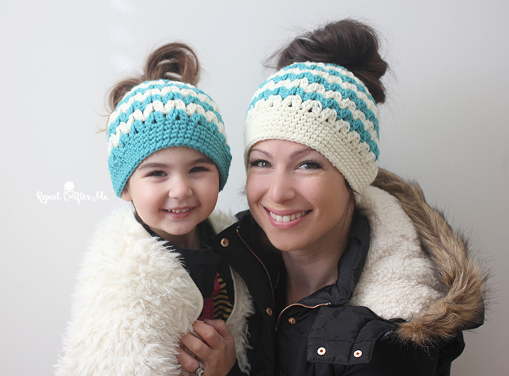 Crochet Messy Ponytail Hat For Child And Adult Crochet Messy Ponytail Hat For Child And Adult