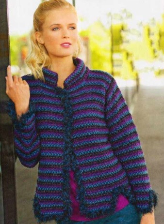 ​Crochet Striped Cardigan with “Fur”