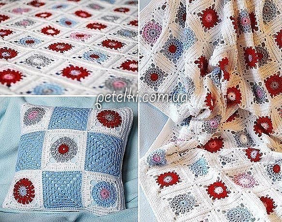 Paeonia Square Crochet Blanket and Cushion Paeonia Square Crochet Blanket and Cushion