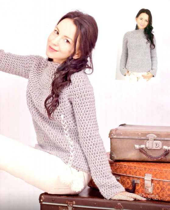 ​Crochet Grey Pullover with Polo Neck
