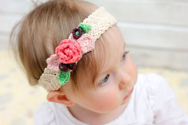 Crochet Headband with Flowers