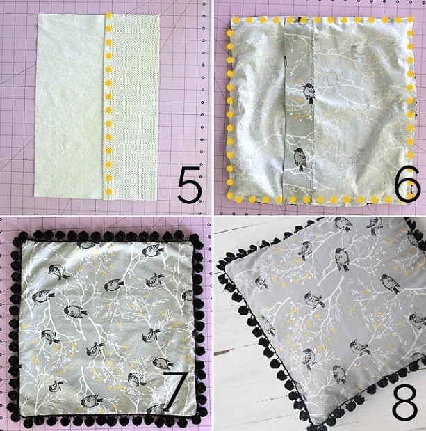 Simple Pillow Case with Small Pompoms Simple Pillow Case with Small Pompoms