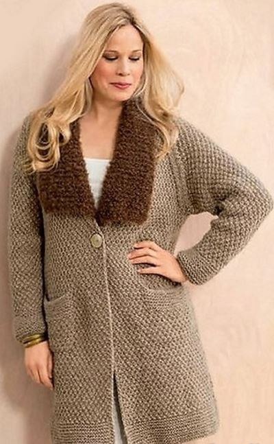 Knit Cardigan with “Faux Fur” Collar Knit Cardigan with “Faux Fur” Collar