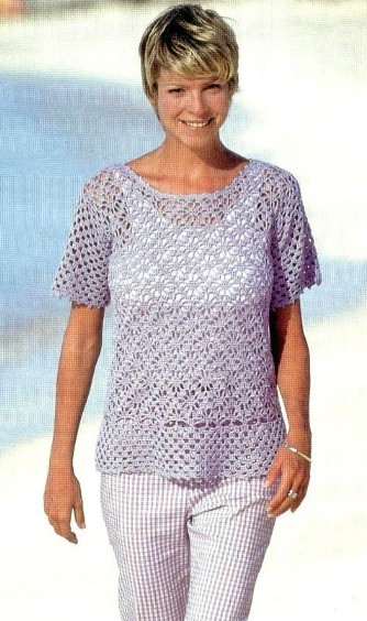​Violet Crochet Pullover with Short Sleeves
