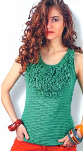 Green Crochet Top with Fringe