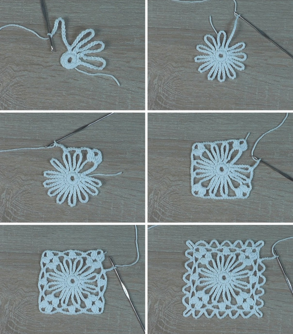 ​Crochet Square with Flower Motif