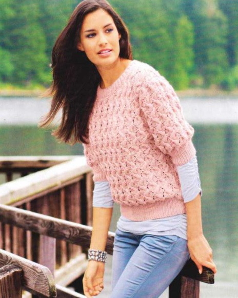 ​Pink Knit Pullover with Short Sleeves