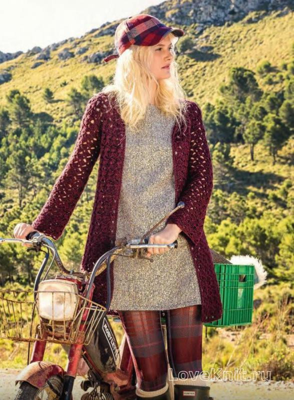 ​Crochet Cherry Color Cardigan