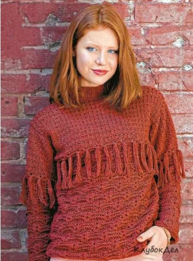 ​Red-Brick Crochet Pullover