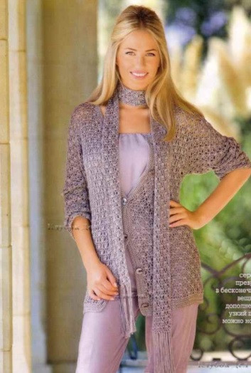 ​Elegant Crochet Jacket with Scarf