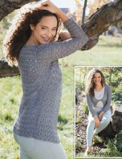 Complete Crochet Instructions for a Stylish Grey-Brown Garment with Detailed Patterns and Sizing