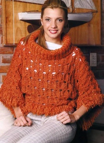 ​Brick-Red Crochet Pullover