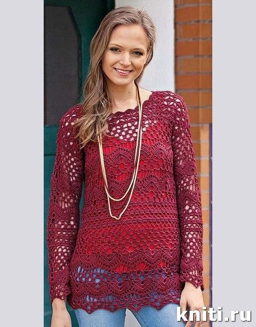 ​Burgundy Crochet Pullover