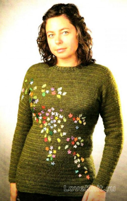 ​Crochet Green Pullover with Embroidery