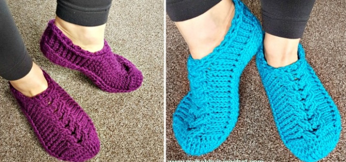 Knit Slippers with Cables Knit Slippers with Cables