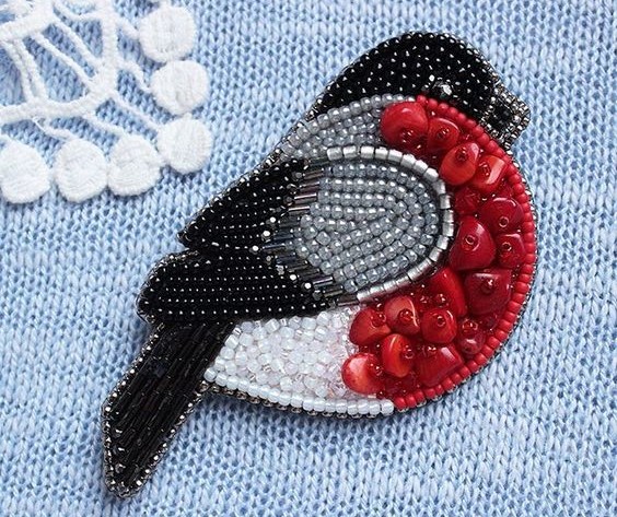 ​Bullfinch Brooch From Beads