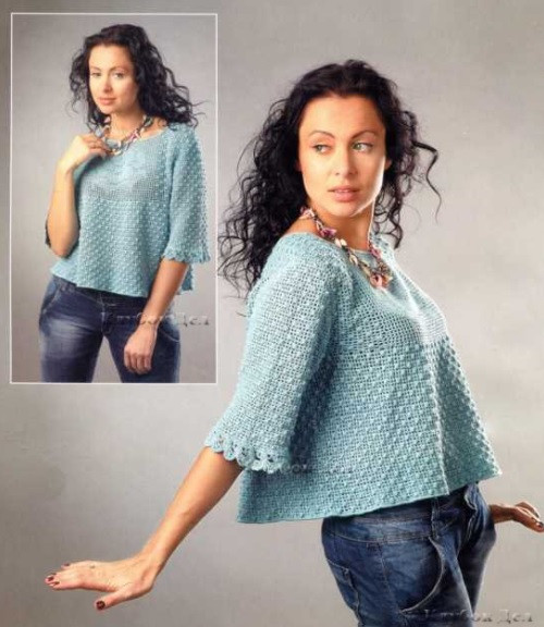 ​Short Light-Blue Crochet Blouse