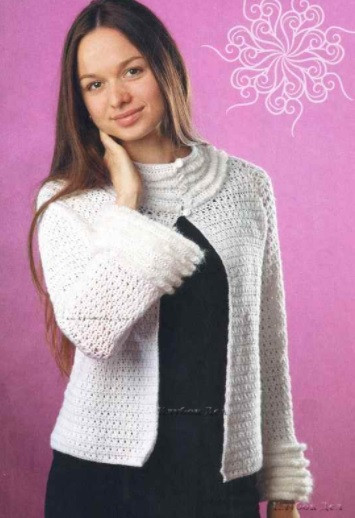 White Crochet Jacket with Fancy Sleeves and Collar