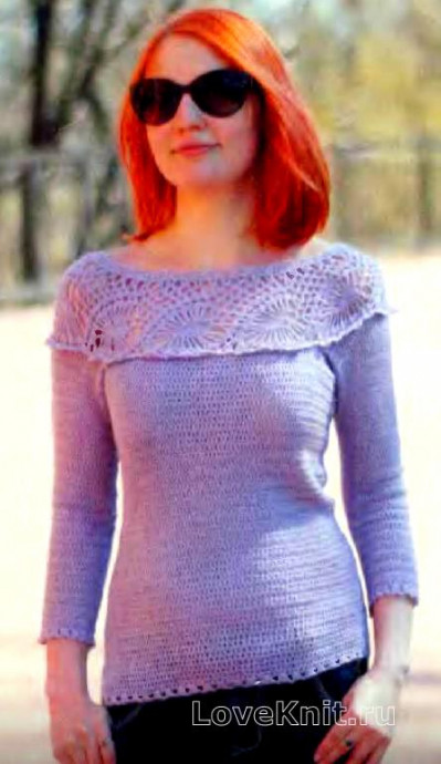 ​Crochet Lavender Pullover with Fancy Yoke