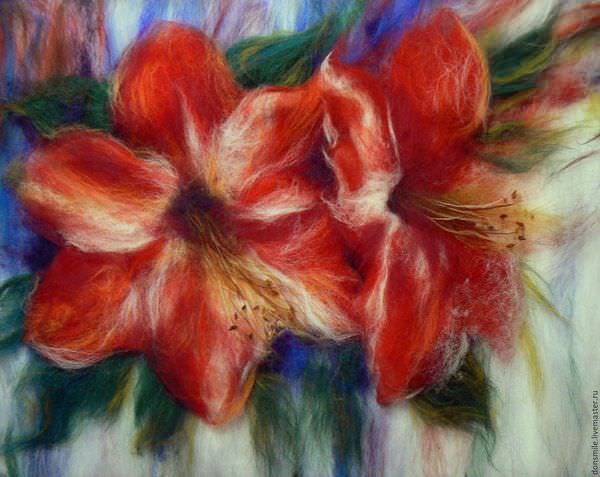 Woolen Picture. Flowers. Woolen Picture. Flowers.