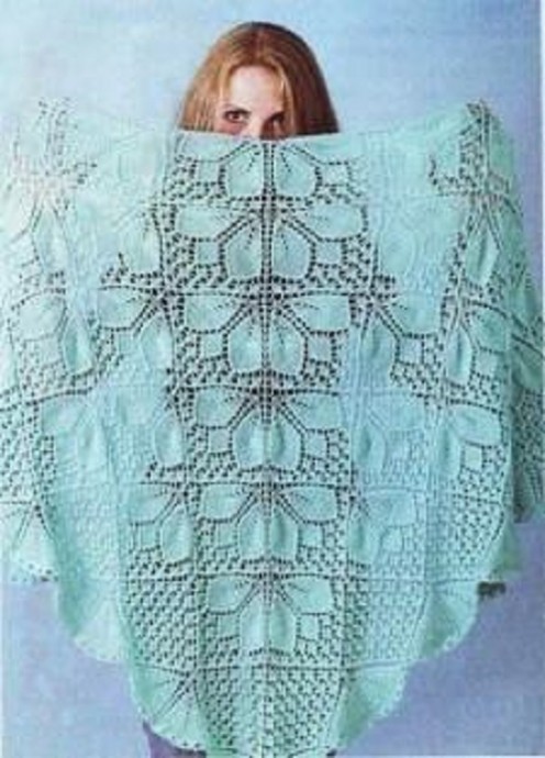 ​Knit Shawl with Leaves Pattern