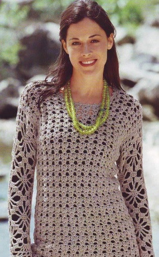 Grey Crochet Pullover with Nice Sleeves Grey Crochet Pullover with Nice Sleeves