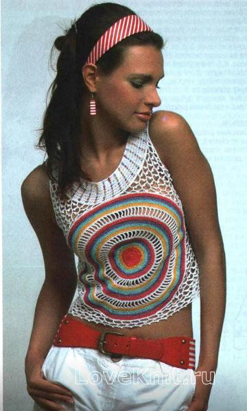 ​Crochet White Top with Circle Motif