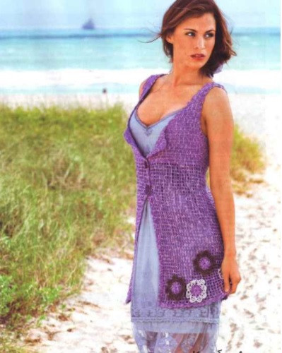 Crochet Long Vest with Flowers Crochet Long Vest with Flowers