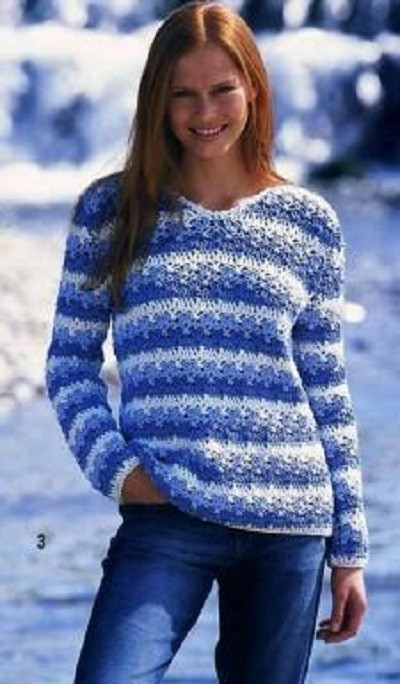 ​Crochet White and Blue Pullover