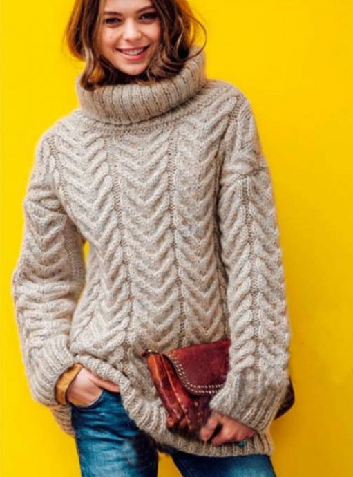 ​Loose Knit Sweater with Arans