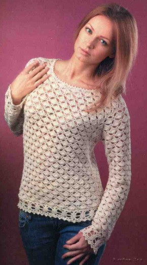 ​Beige Crochet Pullover