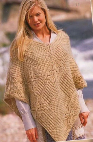 ​Knit Poncho with Squares