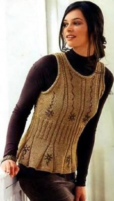 ​Light-Brown Vest with Embroidery