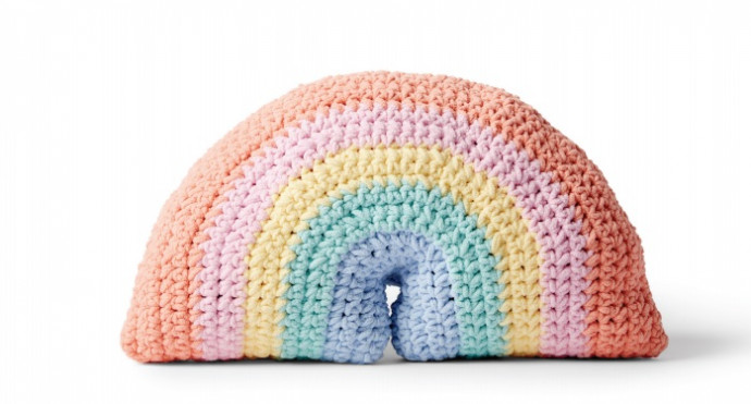 Essential Crochet Pattern for a Rainbow Pillow Using Bernat Baby Blanket Yarn