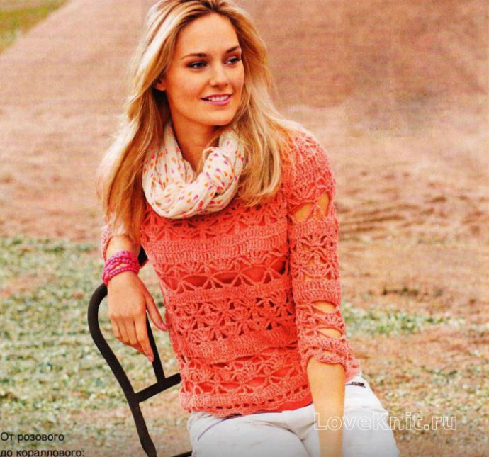 ​Crochet Pink Pullover with Fancy Patterns