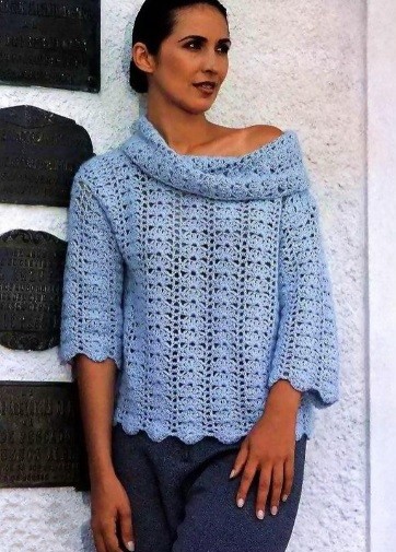 ​Light-Blue Crochet Pullover XXL-XXXL