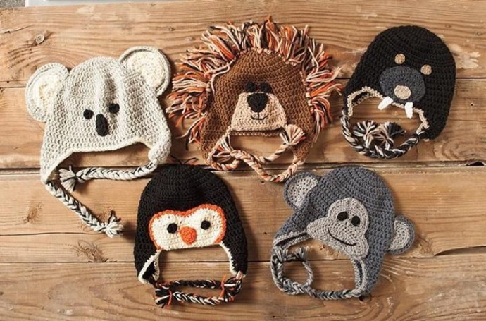 Inspiration. Crochet Baby Hats with Animals.