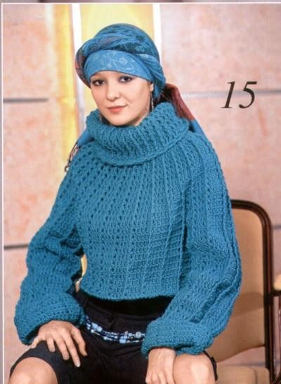 Complete Crochet Instructions for a Stylish Turquoise Sweater with Relief Double Crochets