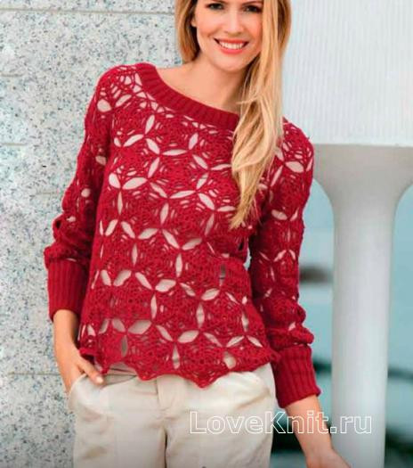 ​Crochet Pullover with Star Motifs