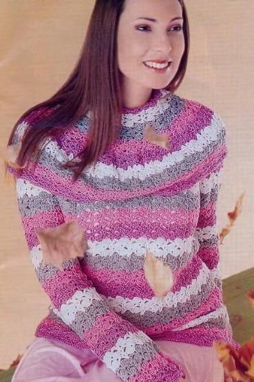 Crochet Pink and White Pullover Crochet Pink and White Pullover