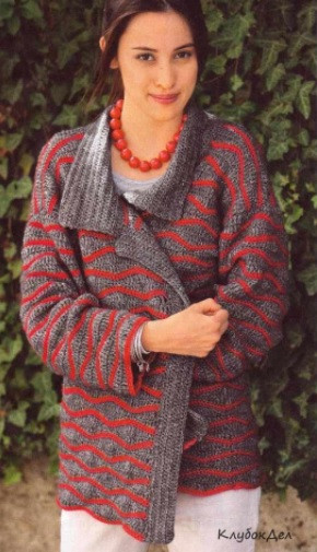 ​Grey Crochet Cardigan with Wavy Pattern