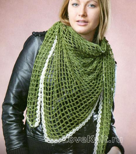 ​Crochet Green Shawl with White Fastening