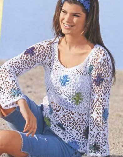 Crochet Pullover with Square Motifs