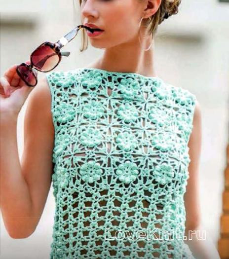 ​Turquoise Crochet Top with Flowers