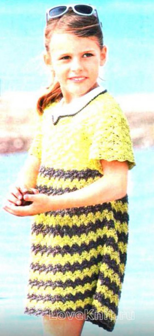 ​Crochet Grey and Yellow Girl’s Dress