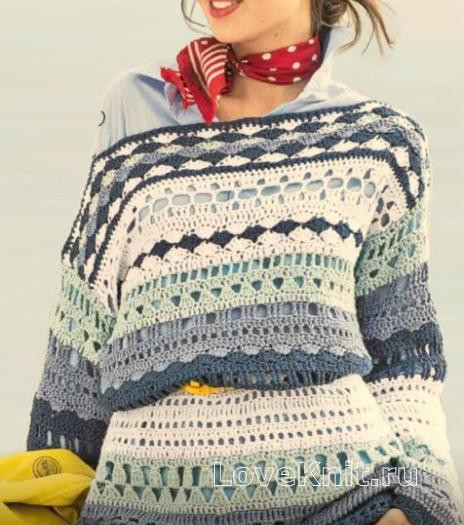 ​Striped Blue Crochet Pullover