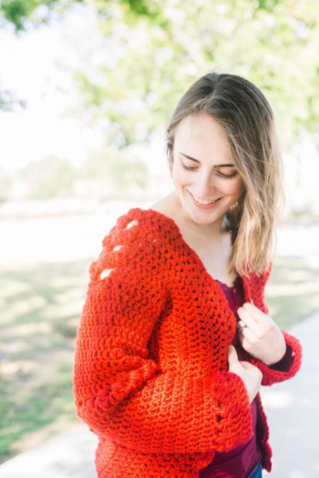 ​Crochet Red Cardigan with Crossed Back